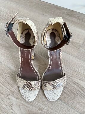 Any 3 for $25/Carolinna Espinosa Snake Print Ankle Strap Sandals - Beige Sz.8